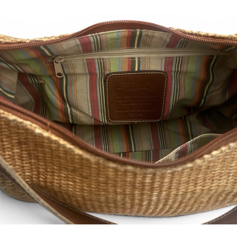 Fossil Purse Thatch Weave & Leather Shoulder Bag Brown Brass Accents - Picture 9 of 16